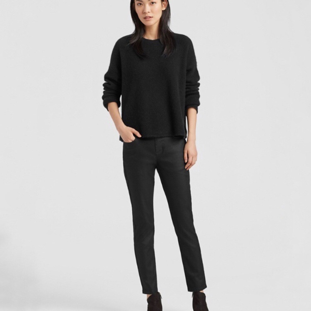 EILEEN FISHER Black Grey Coated Organic Cotton Slim Ankle Jeans Sz 6